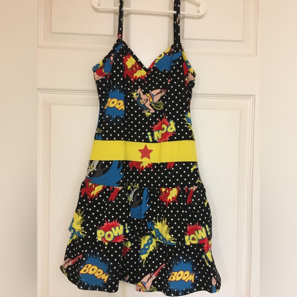 Girls Black Comic Pop Superhero Costume Dress DC Comics Wonder Woman